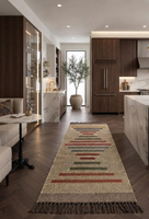 Neutral Geometric Kilim Runner Rug Handmade Wool Jute Modern Boho Farmhouse Hallway Entryway Corridor Carpet Runner