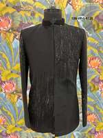 Sherwani pour homme de mariage festif, motif Saule de Minuit, sans plis, col mandarin, en tissu TR Lachka Premium, orné de perles noires.