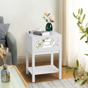 Single Carved White <b>Bedside</b> <b>Table</b> 40*35*56cm Density Board with Smoked <b>Mirror</b> Spray Paint Nightstands - Product Image 1