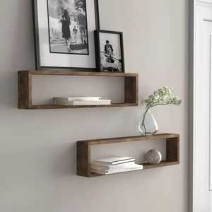 Étagères murales flottantes rectangulaires en bois modernes, ensemble de 2 niveaux, pour rangement et présentation - Product Image 1