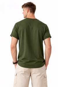 Camiseta de Hombre Verde Oliva, Mezcla de Algodón, Cuello Redondo, Casual, de Verano, Manga Corta, para Comodidad Diaria - Product Image 3