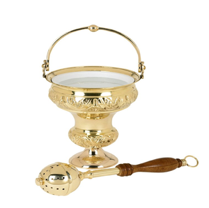 Cubo para agua bendita de latón cepillado con base octogonal y varilla a juego, disponible a precios de mayorista. - Product Image 5