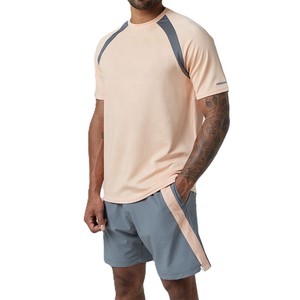 Conjunto de pantalones cortos de verano de dos piezas en color melocotón y gris para hombre, ropa deportiva, camiseta de manga corta y pantalones cortos para uso diario, de alta calidad - Product Image 4