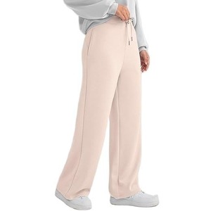 Pantalon en molleton taille haute à jambes larges pour femme, couleur unie, coupe ample, avec cordon de serrage, décontracté, longueur totale, avec poches, style printemps - Product Image 2