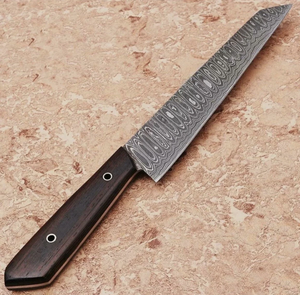 Damascus Steel Kitchen Knife Set With Wood Handle 3-Piece Straight <b>Back</b> Bevel Edge Chef Knives - Product Image 4