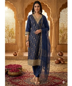 Traje Étnico Tradicional Indio de Seda Jacquard con Trabajo de Tejido para Fiestas y Bodas, Ropa Elegante para Damas - Product Image 1