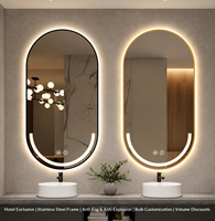 Miroir LED intelligent ovale élliptique éclairé pour salle de bain, chambre, salle de sport, fixation murale, cadre en aluminium, commande tactile, intensité réglable