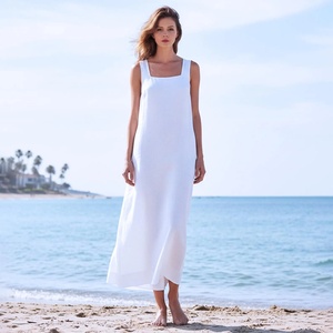 100% Cotton Vintage Midi Dress V-neck Bell Sleeve High Waist Summer Dress for Women - Product Image 1