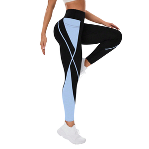 Leggings de yoga pour femmes, color block, en Spandex/Nylon tricoté, avec poche latérale, extensibles, pour entraînement, fitness, course à pied, gym, longueur cheville, actifs - Product Image 3
