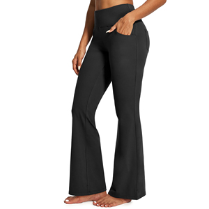High Waist Flared Leg <b>Yoga</b> <b>Pants</b> With Pockets Full Length Seamless Spandex Nylon Stretch Fitness Trousers - Product Image 1