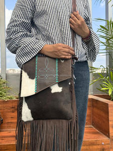 Wholesale Fashion Exquisite Boot Stitch Cowhide Crossbody Fringe Bag Western Women Genuine Leather Concealed Carry Shoulder Bags - Product Image 2