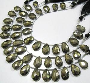 Chaîne de perles de pyrite naturelle en forme de poire facettées, 8 pouces de long - Product Image 4