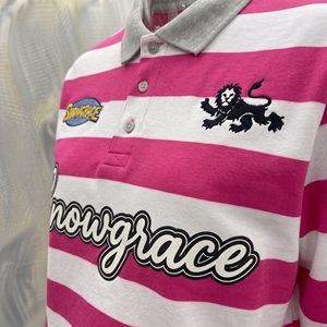 เสื้อเชิ้ต Snowgrace ลายทาง ระบายอากาศได้ดี ปักโลโก้ คอวี ปกพับได้ ใส่ได้ทั้งชายและหญิง ทรงหลวม ใส่สบายทุกฤดู - Product Image 5