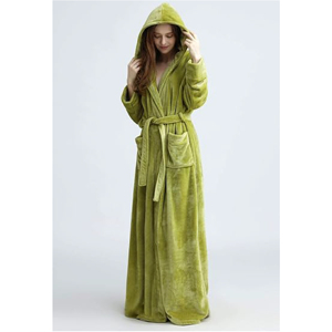 Al por mayor Bata de baño larga de forro polar para mujer, talla grande, de terciopelo coral esponjoso con capucha, cálida para invierno, ropa de dormir para spa, logotipo personalizado - Product Image 6