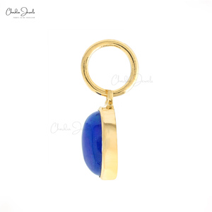 Pendentif en opale bleue, cabochon rond 8x6 mm, bijou en argent sterling 925 plaqué or jaune, prix de gros - Product Image 2