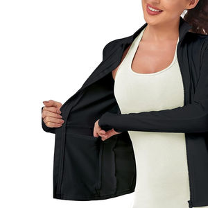 Chaqueta de yoga para mujer, ligera, sin costuras, suave, transpirable, elástica en cuatro direcciones, con cremallera completa, cuello alto, orificios para los pulgares, ajuste regular, para el día a día - Product Image 5
