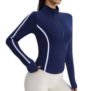Veste de yoga blanche contrastante pour femme, à manches longues, vêtement de sport athlétique, haut d'entraînement performant à fermeture éclair intégrale, coupe ajustée - Product Image 6