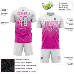Uniforme de fútbol personalizado, camiseta de fútbol con diamantes geométricos en rosa y blanco, nombre del equipo personalizado, pantalones cortos, kit completo para hombres, jóvenes y adultos - Product Image 3