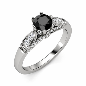 Bague solitaire exclusive en diamant noir |   Diamant noir taille ronde avec pierres d'accentuation blanches |   Cadeau de bijoux élégants et raffinés pour femmes - Product Image 2