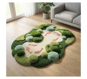 Alfombra de Musgo Esculpido en 3D Inspirada en la Naturaleza, Alfombra de Lana Pura Hecha a Mano, Alfombra Artística con Forma Orgánica Abstracta Creativa - Product Image 1