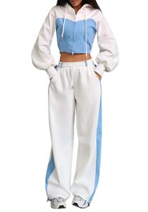 Women's Custom <b>Cropped</b> <b>Zip</b> <b>up</b> Tracksuit Set 100% Cotton French Terry Casual Sports Hoodie and Sweatpants Set - Product Image 3