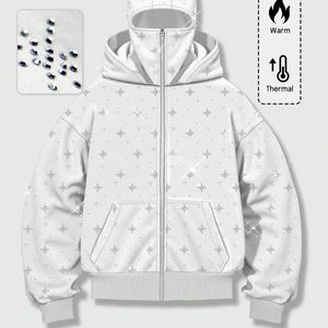 Sweat-shirt blanc pour homme, style streetwear décontracté, vêtement de sport, coton lourd de qualité supérieure, coupe ample, épaules tombantes. - Product Image 1