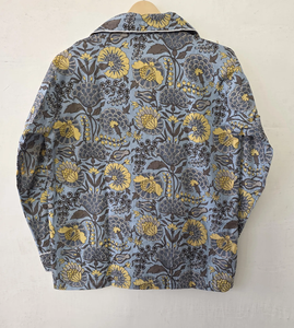 Conjunto de Pijama de Algodón con Estampado Artesanal para Mujer, Elegante, Transpirable, de Secado Rápido, Manga Larga, Ropa de Dormir de Verano, Gris Floral - Product Image 3