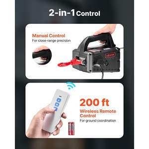 Treuil électrique 2-en-1 de 1500 W, capacité de 1100 lb, hauteur de levage de 25 pi, vitesse de 16,4 pi/min, grue électrique portable, modèle manuel - Product Image 4