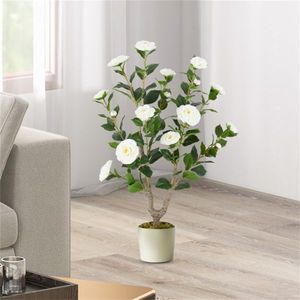 Set di 2 Alberi di Camelia Artificiali Bianchi, Piante Sempreverdi in Seta e Plastica per Esterni, Soggiorno, Ufficio, Feste, Dimensione 5m - Product Image 3