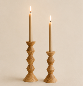 Handcrafted Modern Geometric Natural Oak Wooden Candlestick Holders For Taper Candles Set Of 2 Minimalist Home Decor <b>Stands</b> - Product Image 3