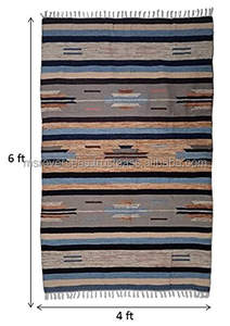 พรมผ้าฝ้ายกำมะหยี่ผ้าขี้ริ้วทำมือลายทางทำด้วยมือขายส่งจากอินเดีย - Product Image 3