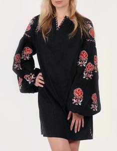 Robe longue maxi ceinturée de qualité supérieure en coton tissé 100 %, à manches courtes, longueur cheville, taille naturelle, pour femme - Product Image 4