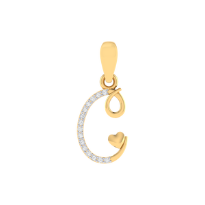 Collier pendentif initiale lettre C avec pierres rondes taillées en forme de cœur, finition dorée, design personnalisé lettre C, pendentif Moissanite étincelant - Product Image 1