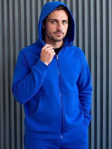 Survêtement à capuche bleu marine pour homme, manches longues, imprimé, décontracté, avec poches latérales, fermeture à cordon, coupe classique, été 2 1 - Product Image 5
