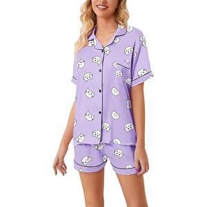 Conjunto de Pijama Casual para Mujer, Manga Corta, Cuello Redondo, Pantalones Cortos con Cordón, MOQ Bajo - Product Image 2