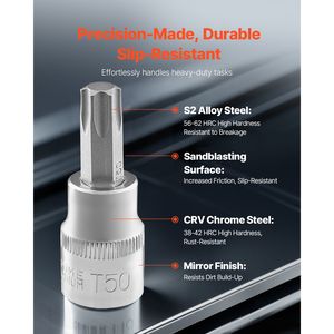 Jeu de douilles Torx de 1/4 pouce, 60 pièces, T25 et T30, en acier allié S2 et en acier Cr-V - Product Image 2