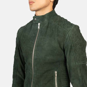 OEM Winter Quilted Green <b>Suede</b> Biker <b>Jacket</b> <b>Men's</b> Casual Stand Collar Zipper Closure Windproof Breathable Eco-Friendly Custom - Product Image 3