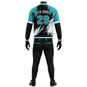 Teal and <b>Black</b> Baseball Jacket and <b>Pants</b> Set Full Sleeve Button Up Top with Matching <b>Pants</b> Lightweight Sports Uniform - Product Image 2