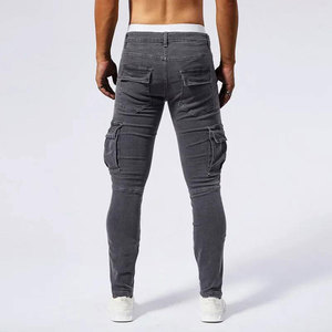 Pantalon cargo en denim slim fit pour homme, streetwear de haute qualité, couleur unie, style automne, 100% coton extensible, sur mesure - Product Image 2