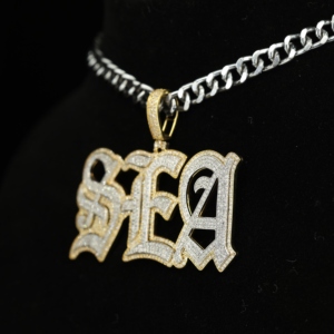 Iced Out Customized Big Baguettes Letters Pendant <b>Custom</b> <b>Name</b> <b>Necklace</b>,Hip Hop Personalized Jewelry,Birthday Gifts for Her - Product Image 2