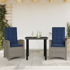 Juego de comedor de patio de ratán polivinílico gris de 3 piezas con cojines Juegos de jardín - Product Image 1