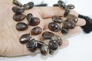 Cuentas facetadas de cuarzo ahumado en forma de pera para la elaboración de collares, cuentas sueltas de piedra en forma de gota. - Product Image 3