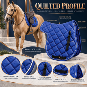 Tapis de selle matelassé en diamant avec sangles de maintien à ligne supérieure incurvée |   Profil rembourré et façonné avec passepoil pour l'équitation - Product Image 5