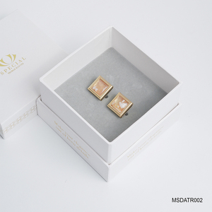 Boutons de manchette pour homme plaqués or 18 carats avec agate blanche - Pierre précieuse naturelle Feng Shui pour la clarté et l'équilibre |   MSDATR002 |   Tinh Vu Vietnam - Product Image 2