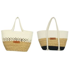 กระเป๋าโท้ทลายคลื่นตกแต่งด้วยเชือกฝ้ายและหญ้าทะเล SERPENTINE - Product Image 1