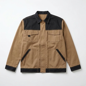 Khaki Black Contrast Utility Jacket| Workwear Button Up Jacket| Oversized Multi Pocket Streetwear Coat | Custom OEM Manufacturer - Product Image 1