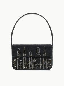 Sac à bandoulière de soirée en verre noir perlé, brodé paysage urbain, sac à main portable avec fermeture éclair pour femme, idéal pour les fêtes et les voyages - Product Image 1