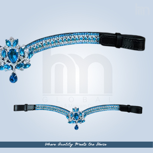 Elegante Tiara de Lujo Azul Turquesa con Cristales, Corona de Zafiro en Forma de V, Diadema para Caballo, Brida de Doma Acolchada de Cuero Hecha a Mano Personalizada - Product Image 5