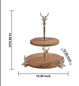 Support de service en bois à 2 niveaux de luxe avec motif cerf – Présentoir décoratif pour desserts, gâteaux et décoration de table - Product Image 3