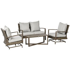 Set da Giardino 4 Pezzi con Cuscini, Sedia a Dondolo in Rattan, Divanetto e Tavolo in Alluminio per Terrazze e Parchi - Product Image 1